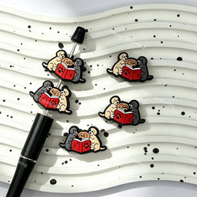 three puppies reading book silicone focal beads for DIY pens and cute handmade crafts