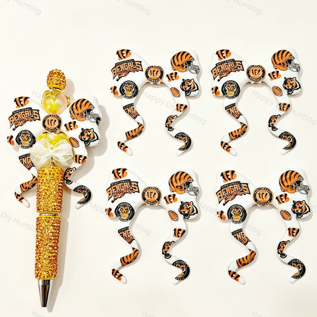 Tiger Helmet Football Print Bow Silicone Focal Beads for custom beadable pen handmade DIY craft projects