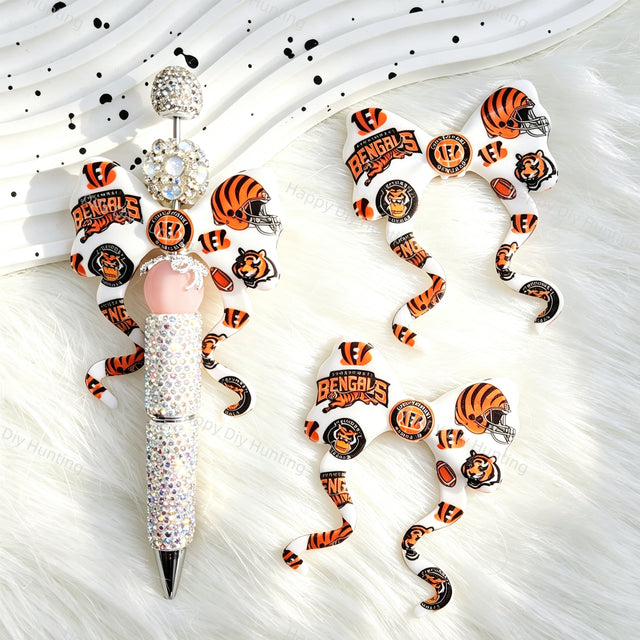 Tiger Helmet Football Print Bow Silicone Focal Beads for custom beadable pen handmade DIY craft projects