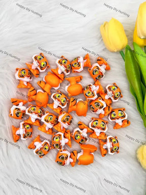 Pre-drilled hole tiger mini figurine PVC pen toppers match acrylic rhinestone beads for DIY beadable pens, keychains and bag charms - happy diy hunting