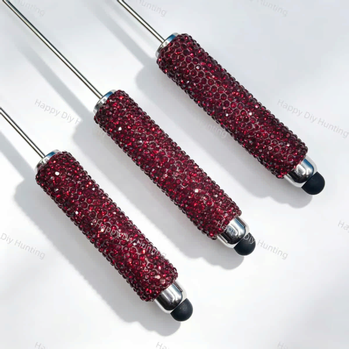 touch-screen rhinestone beadable pens in burgundy red, bling crystal pen bases for diy stationery and handmade gifts