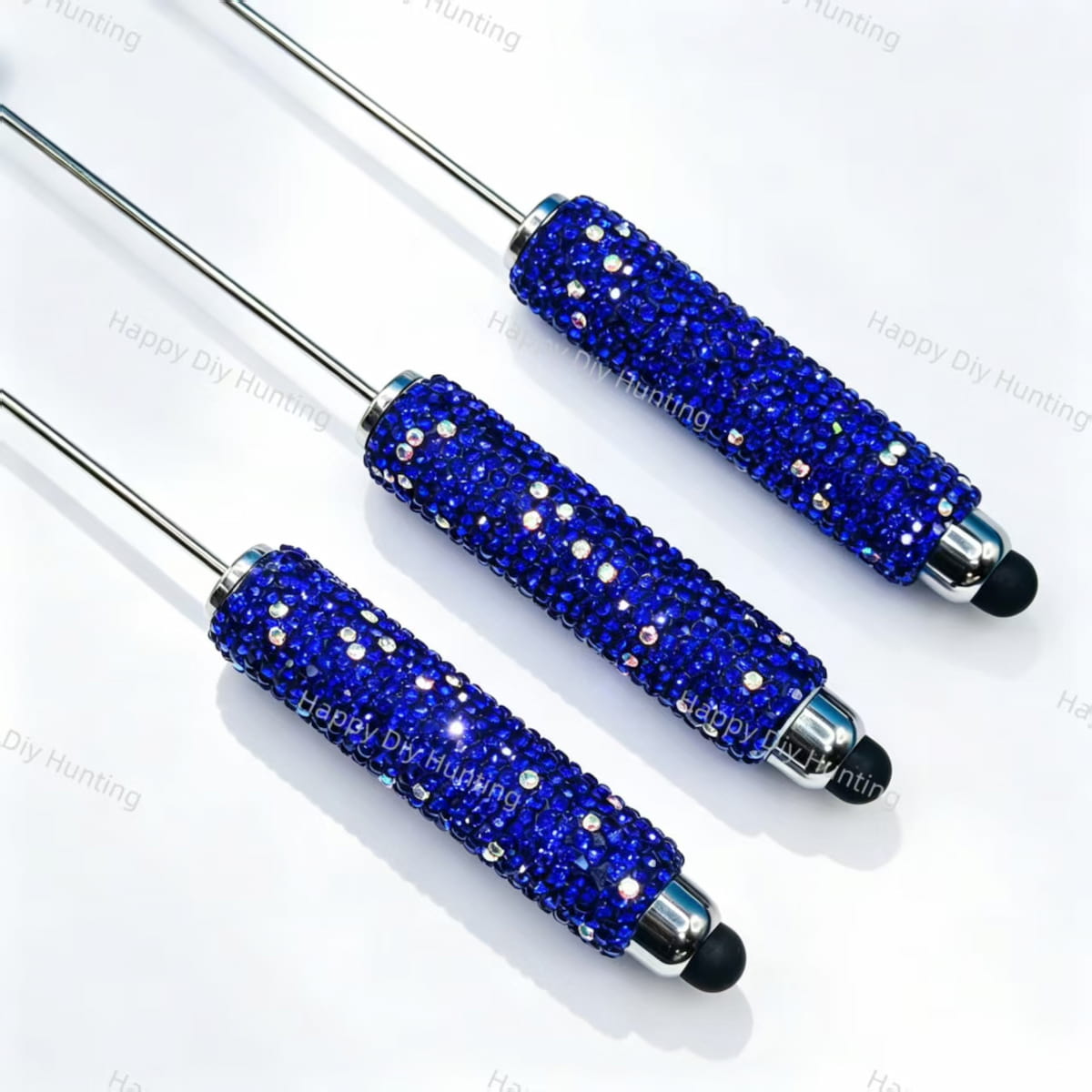 touch-screen rhinestone beadable pens in navy blue, sparkling rhinestone pen bases for handmade stationery and diy gifts