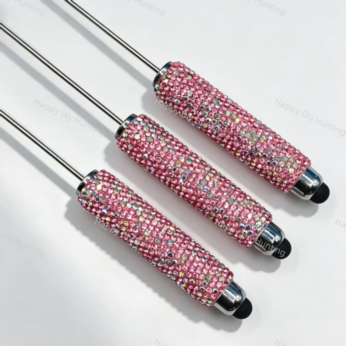 touch-screen rhinestone beadable pens in pink, glitter crystal pen bases for custom pen designs and handmade gift sets