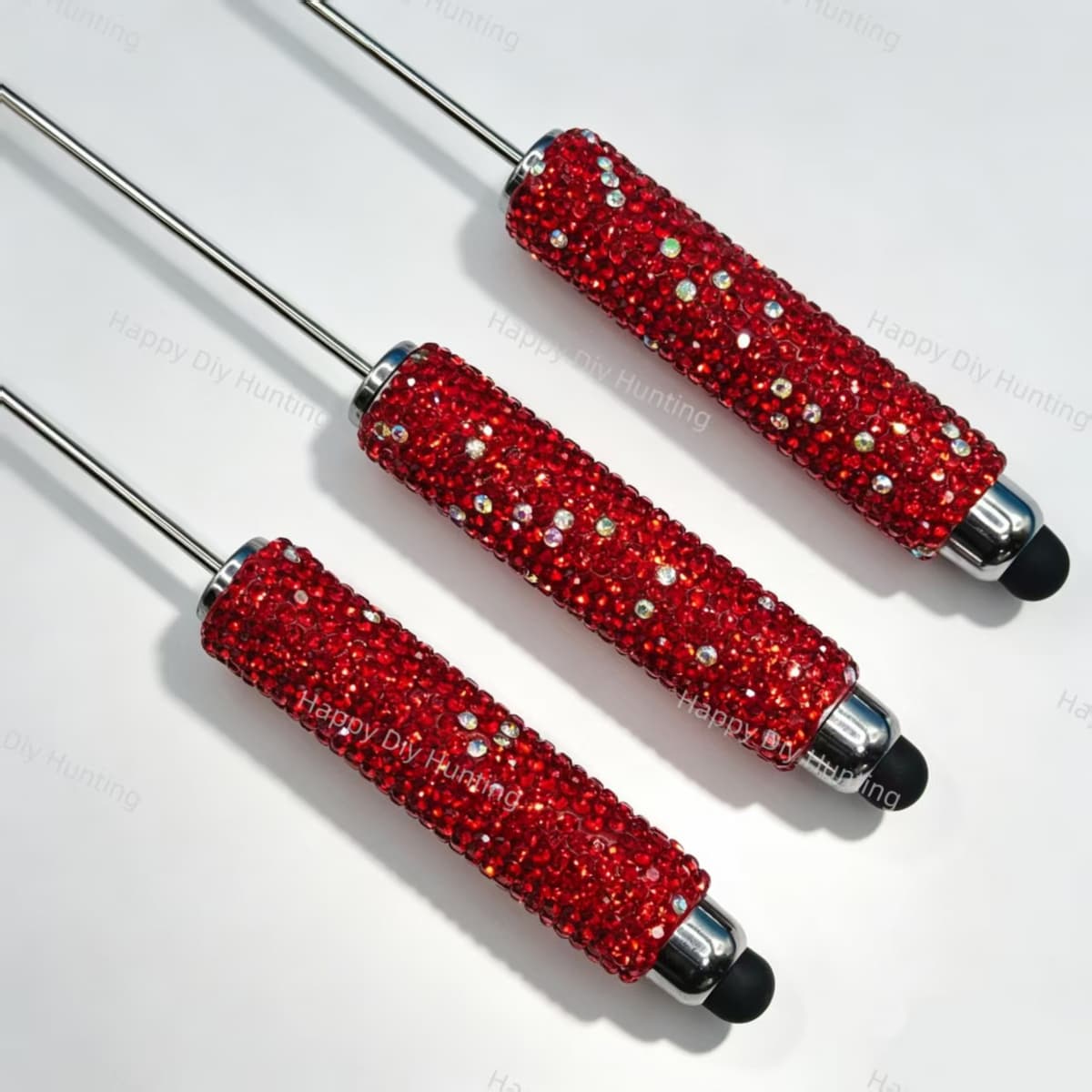 touch-screen rhinestone beadable pens in red, bling crystal pen bases for custom beadable pens and craft fair inventory