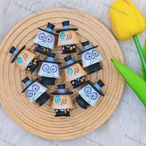 Pre holed mini two-face spooky guy PVC pen toppers match acrylic rhinestone beads for DIY beadable pens, keychains and bag charms - happy diy hunting
