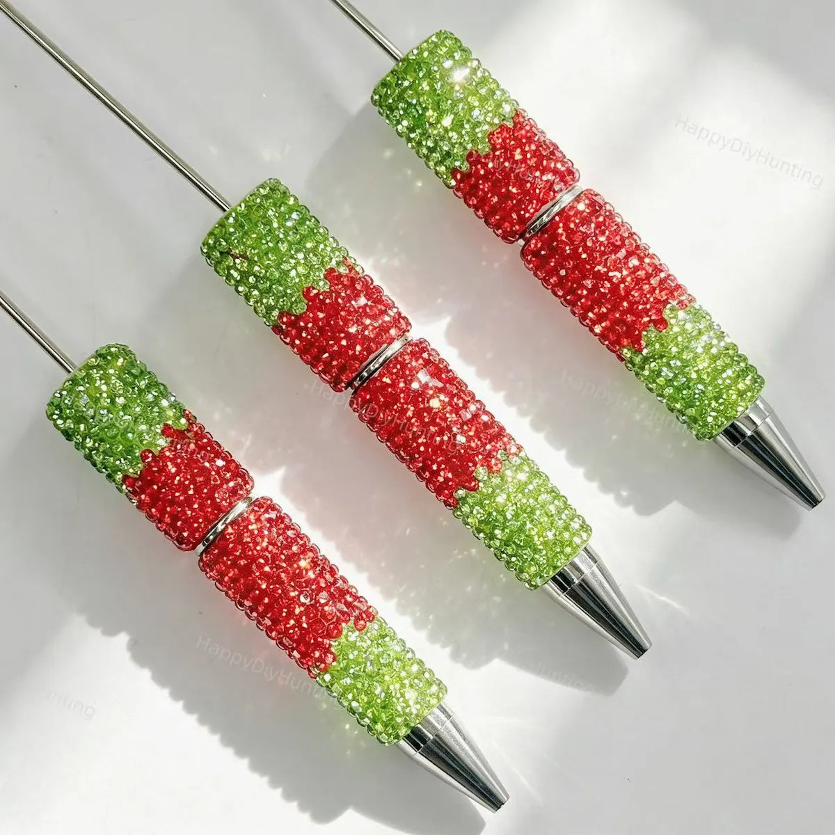 Two tone green red rhinestone beadable pens for DIY beadable pen crafting