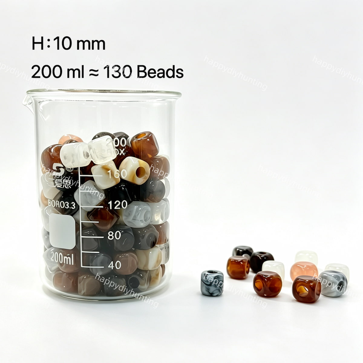 Vintage French natural stone beads, square shape, 200ml pack, large hole over 3mm, for DIY beadable stainless steel cutlery and jewelry making