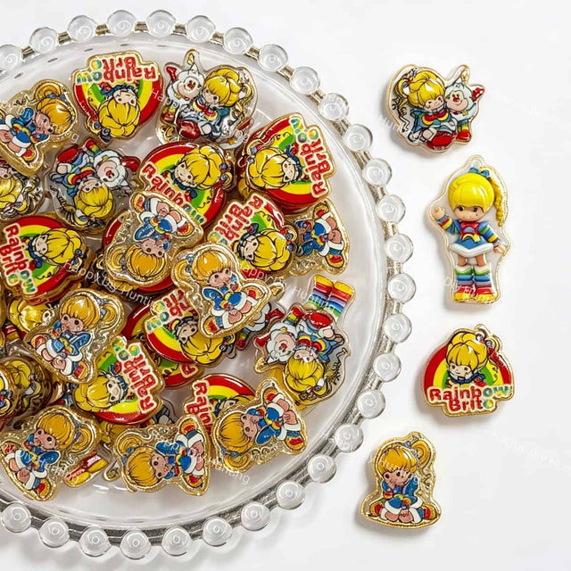 vintage rainbow-haired girl mixed style acrylic focal beads for DIY pens and retro jewelry crafts