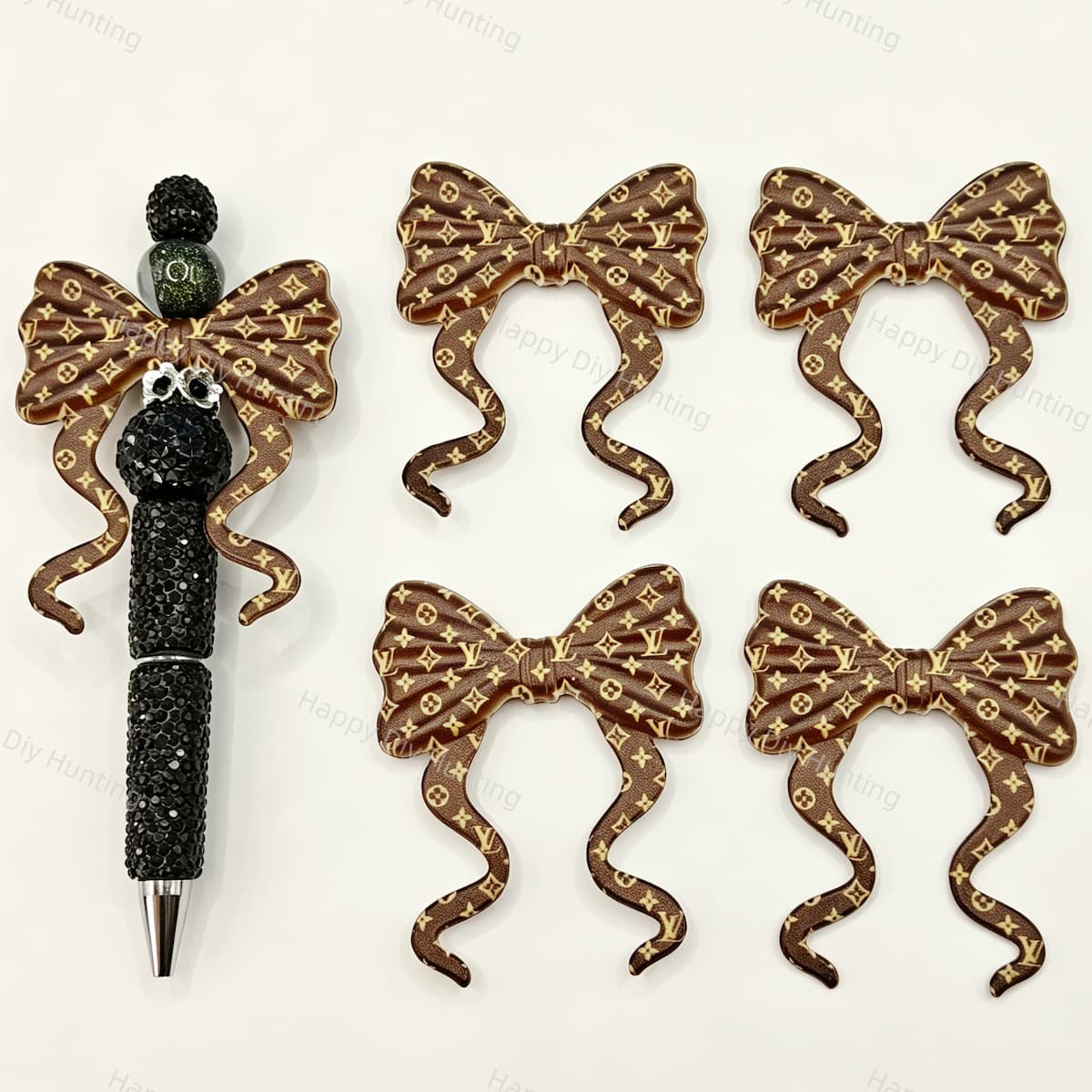 Vintage V*L Print Bow Silicone Focal Beads for custom beadable pen handmade DIY craft projects