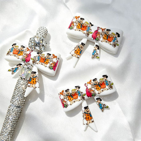 Vintage‑cartoon group‑print silicone focal bow beads for beadable pen DIY craft projects