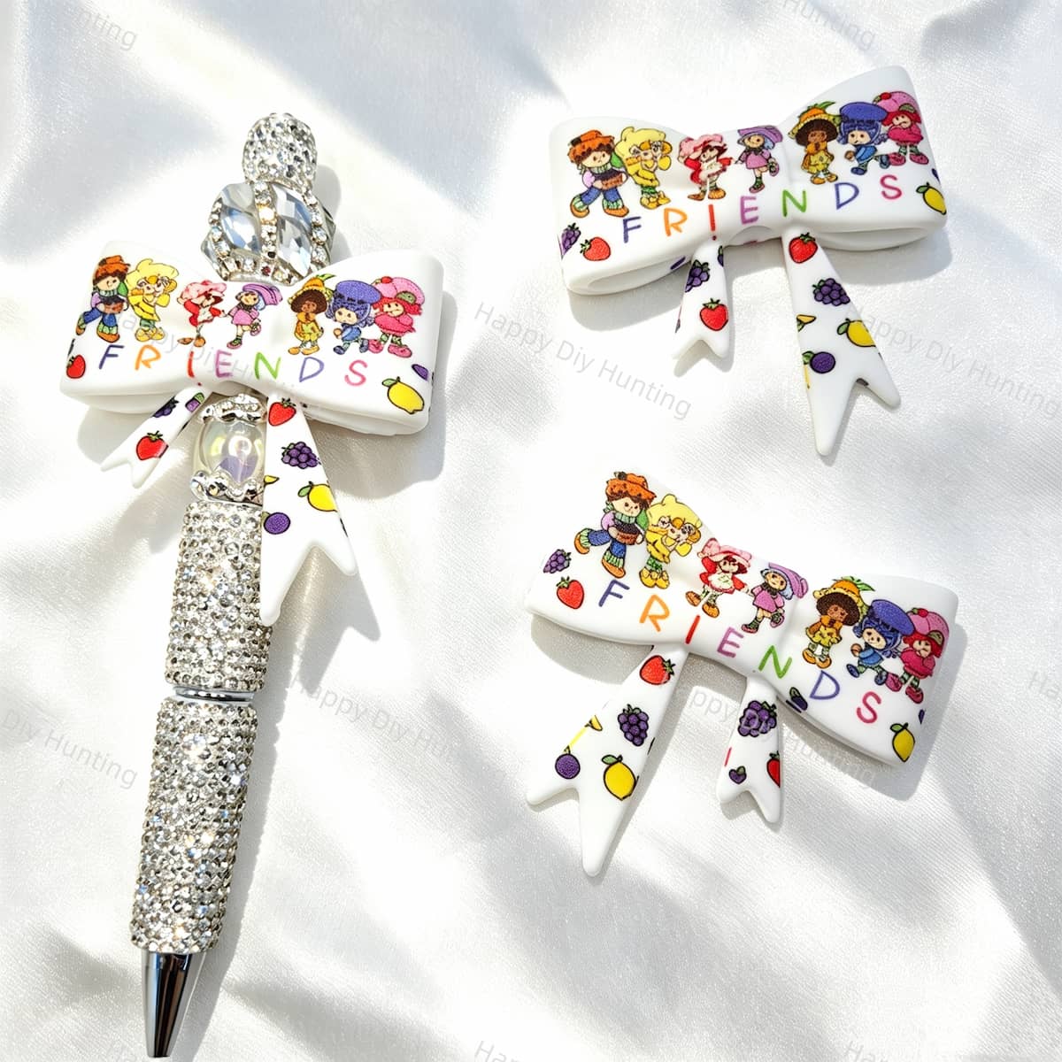 Vintage‑fruit‑girl group‑print silicone focal bow beads for beadable pen DIY craft projects