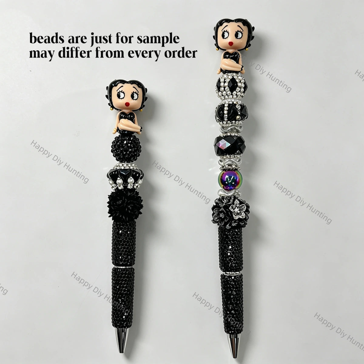 vintage retro cartoon lady no hole pen toppers finished beadable pen example