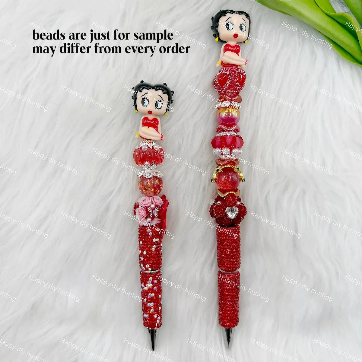 vintage retro cartoon lady no hole pen toppers finished beadable pen example