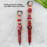 vintage retro cartoon lady no hole pen toppers finished beadable pen example