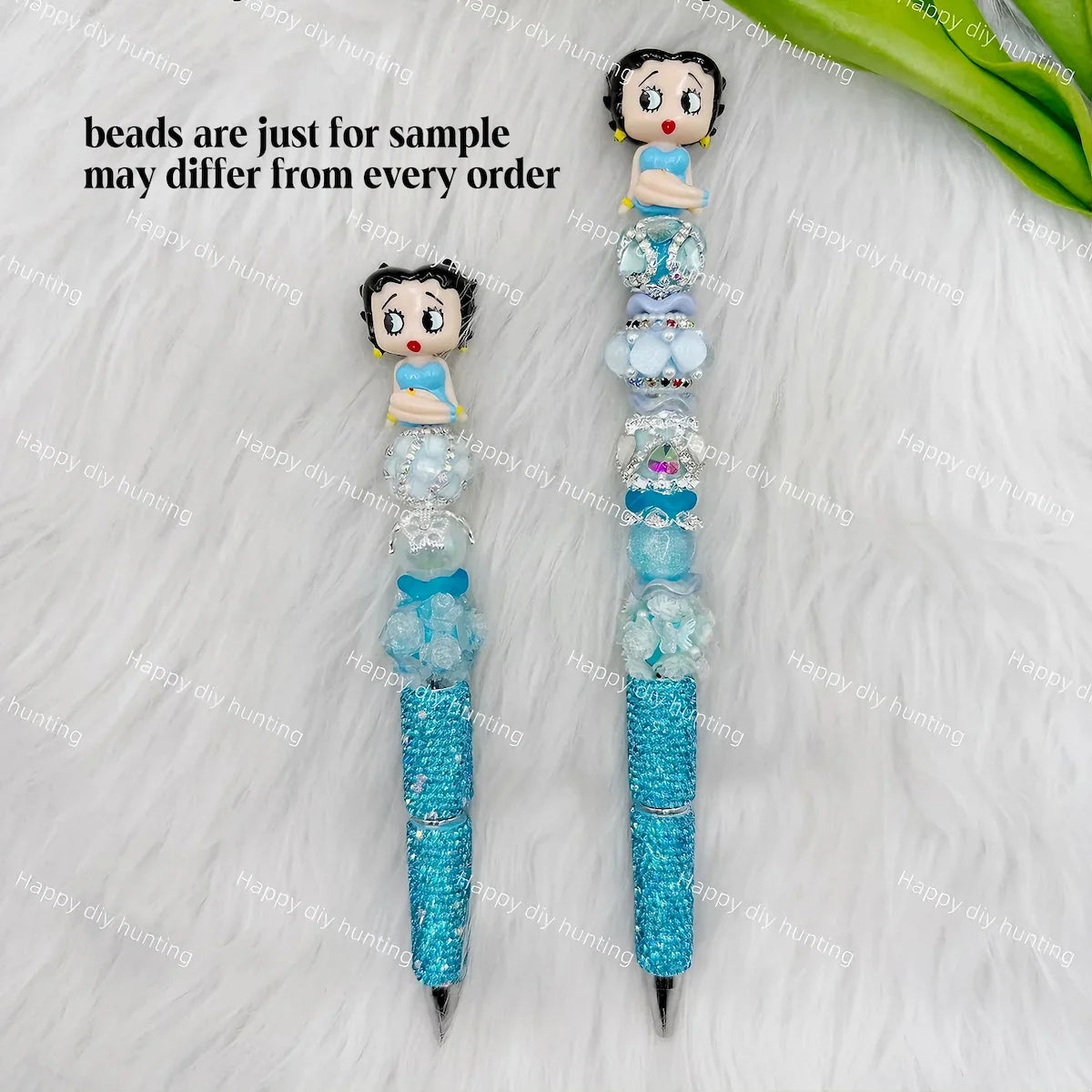 vintage retro cartoon lady no hole pen toppers finished beadable pen example