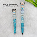 vintage retro cartoon lady no hole pen toppers finished beadable pen example