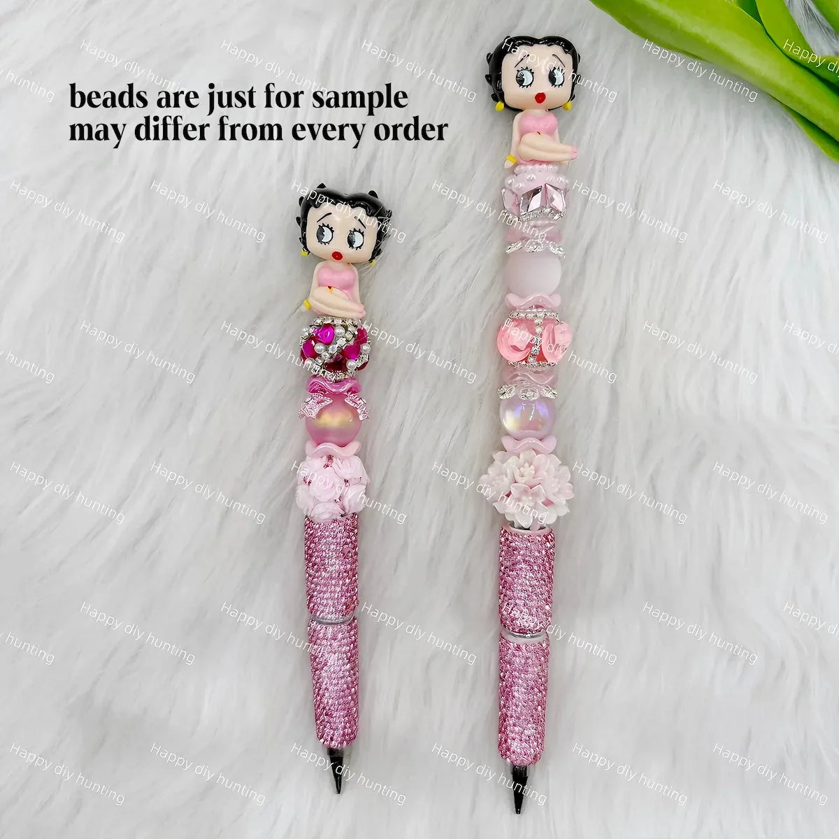 vintage retro cartoon lady no hole pen toppers finished beadable pen example