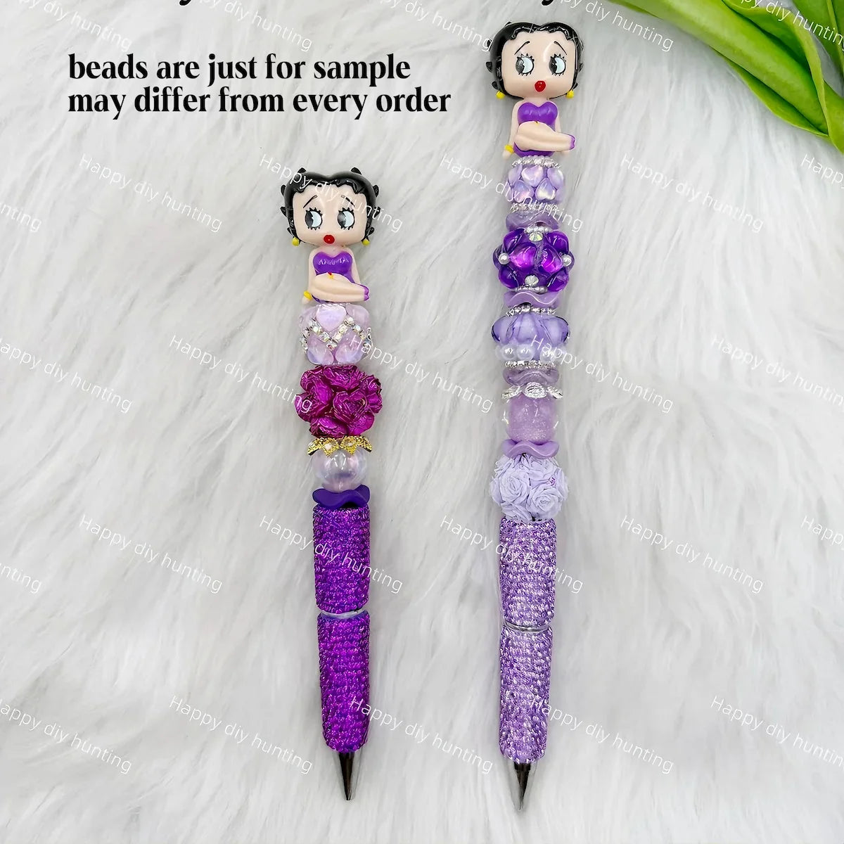 vintage retro cartoon lady no hole pen toppers finished beadable pen example