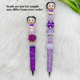 vintage retro cartoon lady no hole pen toppers finished beadable pen example