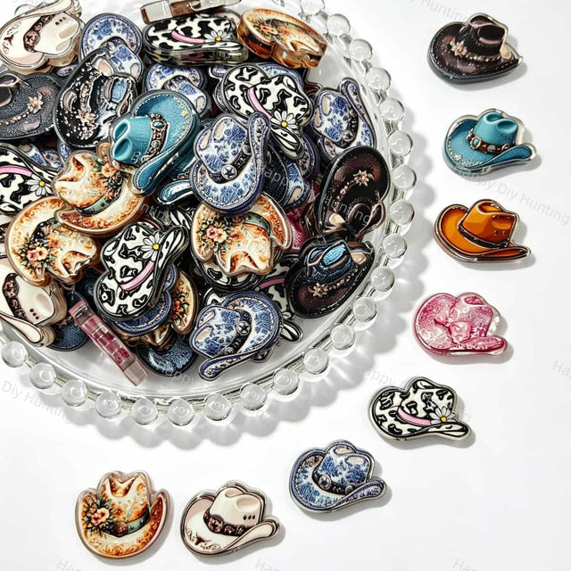 Western Cowboy Hat Print Acrylic Focal Beads for beadable pen DIY craft projects