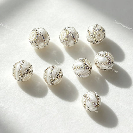 white 20mm swirl pave round rhinestone beads for DIY beadable pens and jewelry crafts