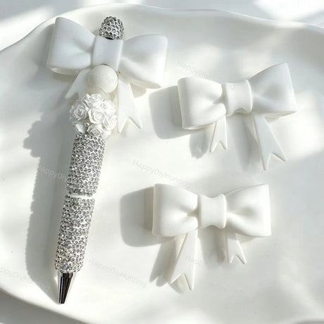 White solid bow silicone focal beads for DIY beadable pens