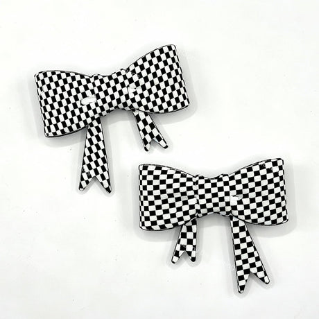 white checkerboard bow silicone focal bead for DIY beadable pens and jewelry crafts
