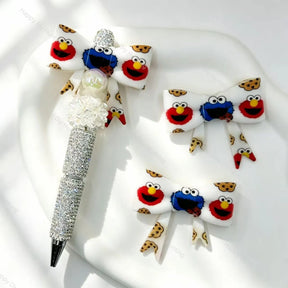 White cookie character print bow silicone focal beads for DIY beadable pens