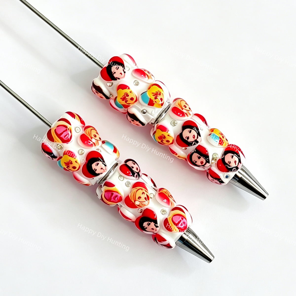 white close-up funny BB cartoon character beadable pen showing funny design and beadable barrel