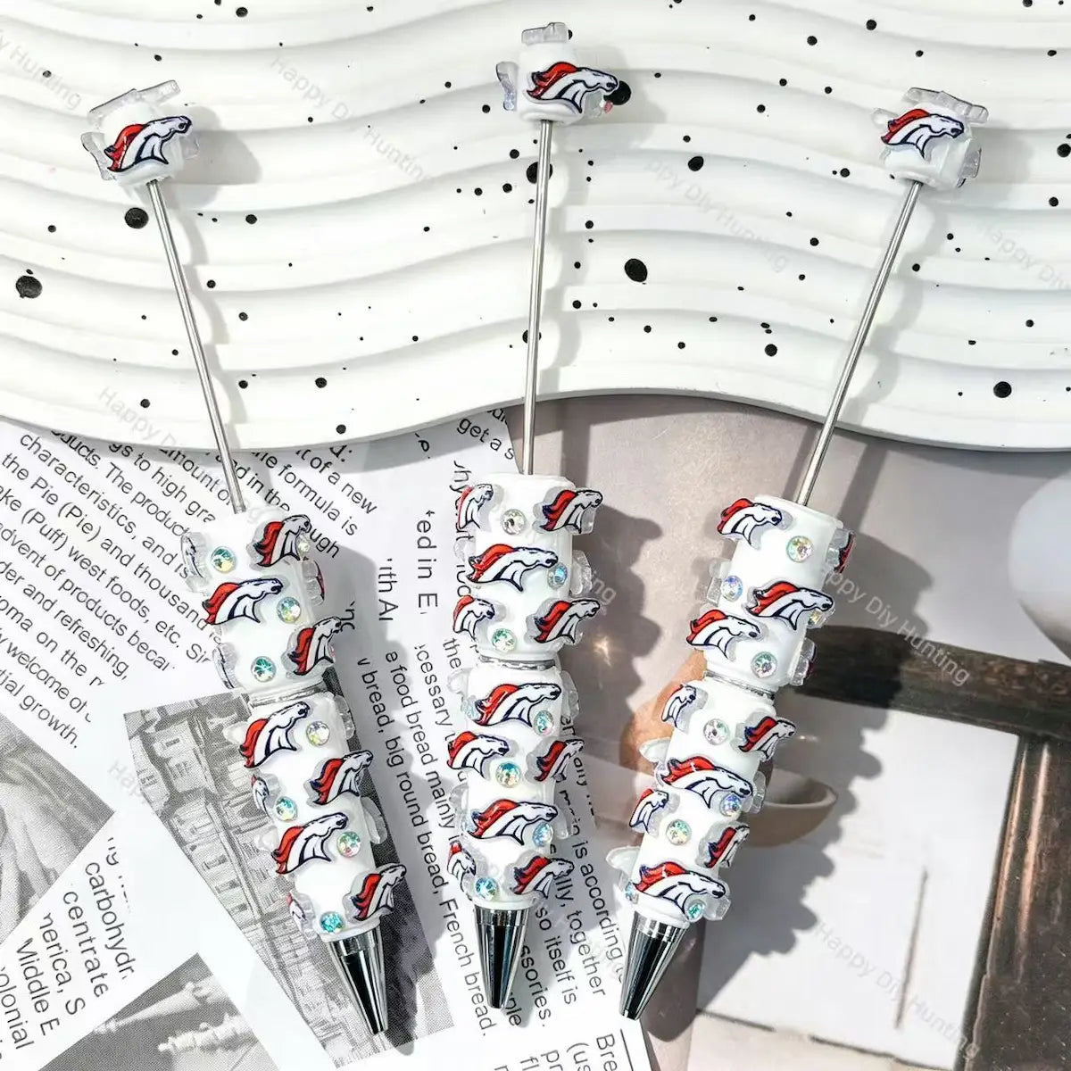 white horse sport logo printed beadable pens for diy handmade craft projects