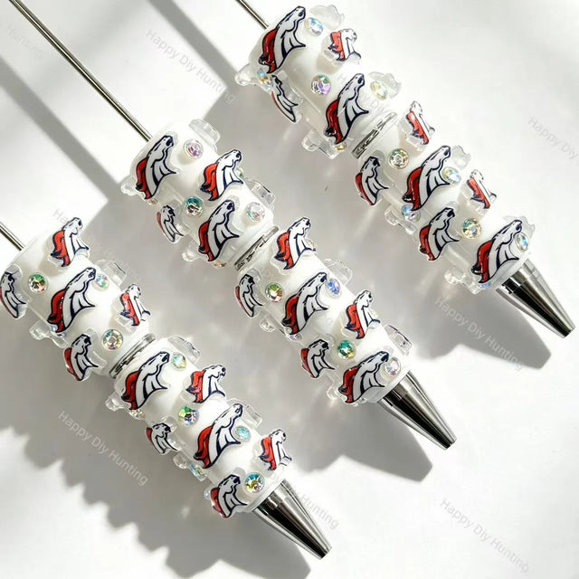 white horse sport logo printed beadable pens for diy handmade craft projects