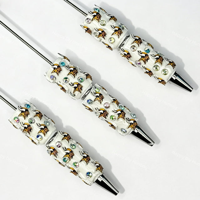 white Norseman MV football team sports beadable pens wholesale for DIY fan crafts and custom pens
