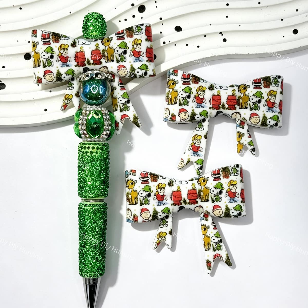 white puppy character with Christmas bow silicone focal beads for DIY beadable pens and holiday crafts
