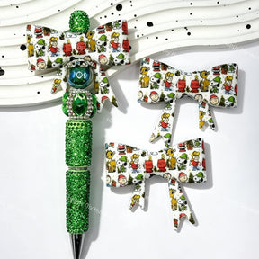 white puppy character with Christmas bow silicone focal beads for DIY beadable pens and holiday crafts