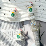 white cartoon cup character no‑hole pen topper decorative charm for diy beadable pen craft projects