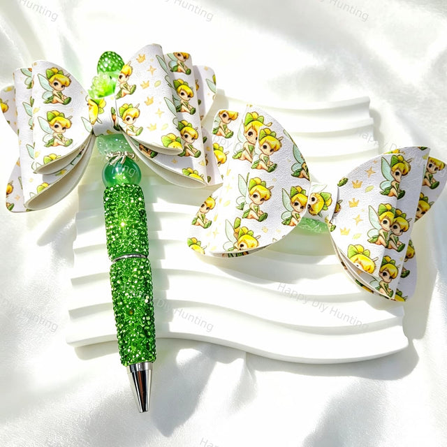 White fairy print bow focal beads for beadable pen and keychain DIY craft supplies