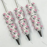 White pink heart bow printed focal beads assembled beadable pens, handmade DIY craft pen blanks
