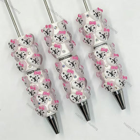 White pink heart bow printed focal beads assembled beadable pens, handmade DIY craft pen blanks
