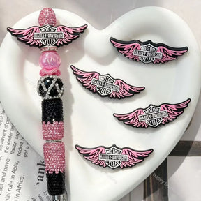 pink black winged motorcycle‑style silicone focal beads for diy beadable pens and pen toppers craft supplies