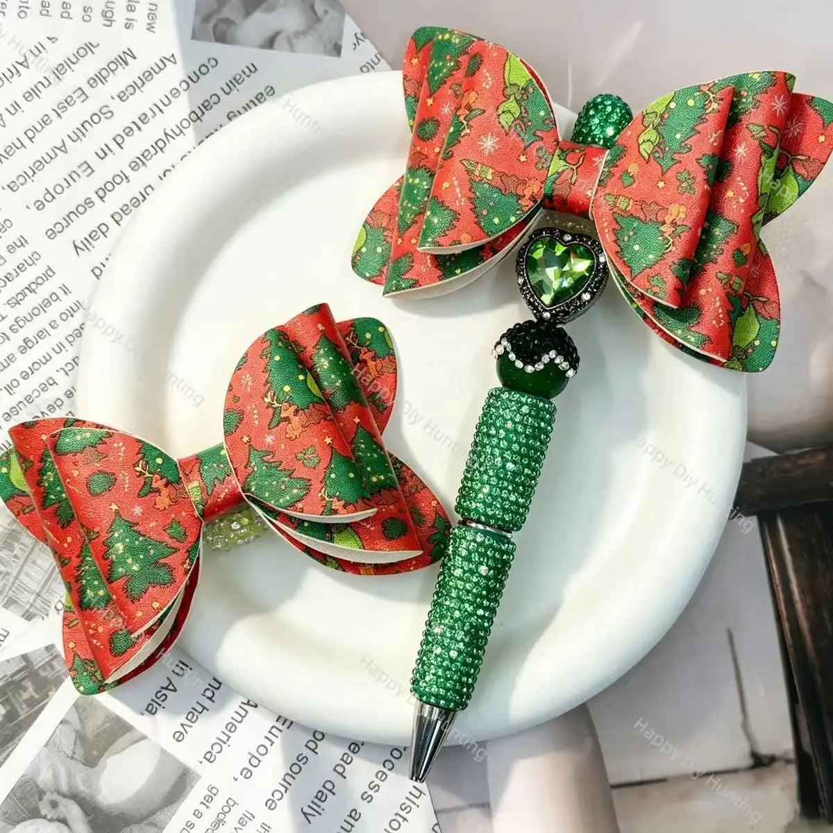 xmas tree holiday fabric bow beads decorative accessories for diy beadable pens handmade stationery
