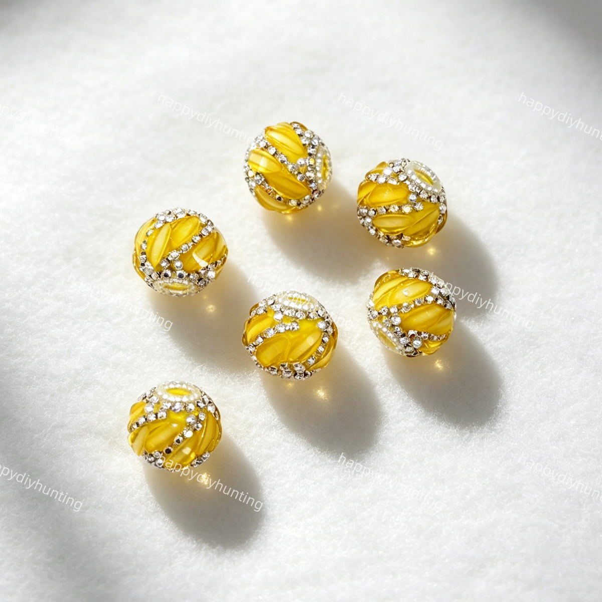yellow 20mm swirl pave round rhinestone beads for DIY beadable pens and jewelry crafts