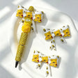 Yellow bear bee print bow silicone focal beads for DIY beadable pens