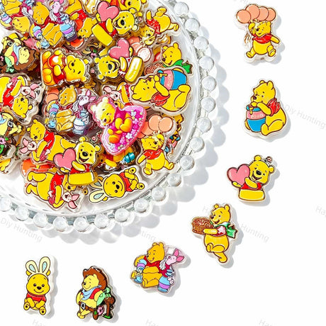 Cute Yellow Bear Cartoon Print Acrylic Focal Beads colorful cartoon graphic flat acrylic charm for bead pen DIY craft