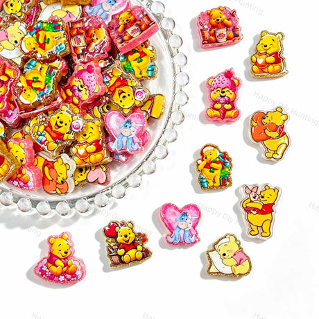 Cute Yellow Bear Cartoon Print Acrylic Focal Beads colorful cartoon graphic flat acrylic charm for bead pen DIY craft1