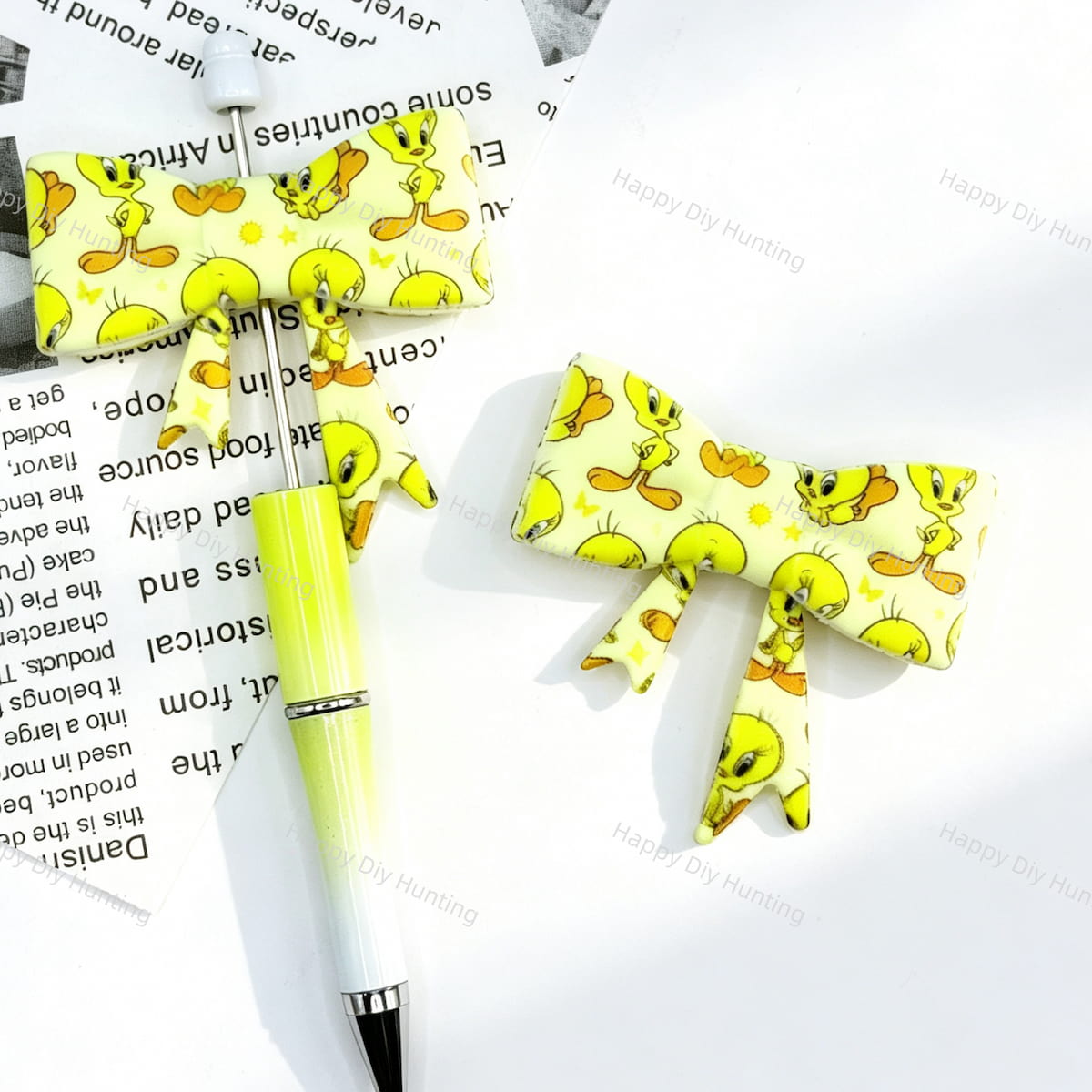 yellow cartoon bird bow silicone focal beads for DIY pens and handmade jewelry crafts