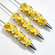 Yellow cartoon relief character beadable pens, rhinestone decorated diy craft pens for handmade stationery