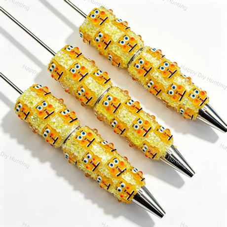 yellow cute cartoon character figurine bling beadable pens cartoon theme for diy stationery and handmade gifts