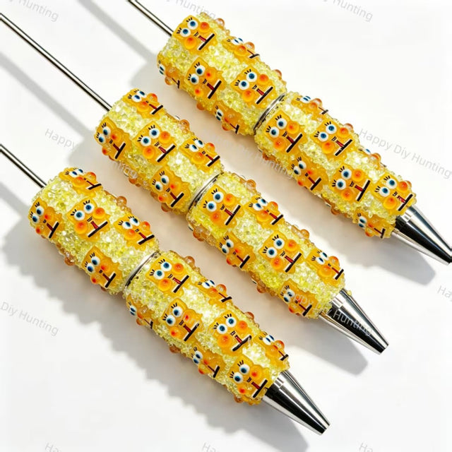 yellow cute cartoon character figurine bling beadable pens cartoon theme for diy stationery and handmade gifts