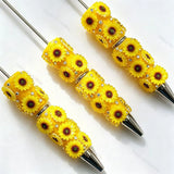 yellow sunflower 3d beadable pens floral theme with rhinestones for diy stationery and handmade gifts