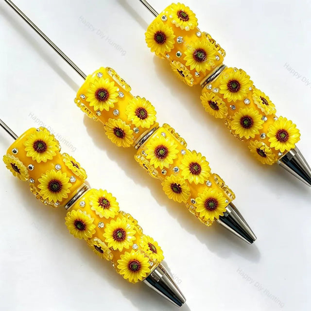 yellow sunflower 3d beadable pens floral theme with rhinestones for diy stationery and handmade gifts